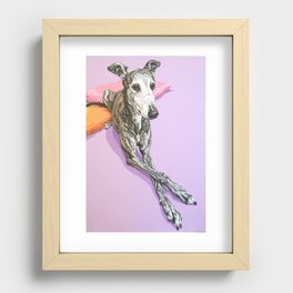 Pensive Greyhound Painting, Brindle Greyhound Dog Portrait Recessed Framed Print