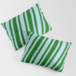 [ Thumbnail: Light Blue & Dark Green Colored Stripes Pattern Pillow Sham ]