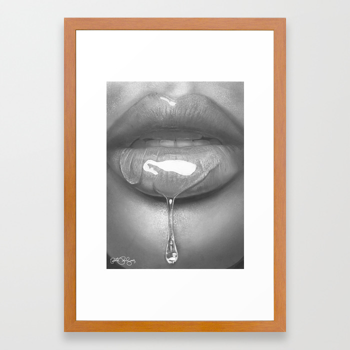 Glossy Lips Charcoal Drawing Framed Art Print By Peterperlegas