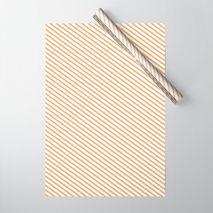 Brown and Mint Cream Colored Striped Pattern Wrapping Paper