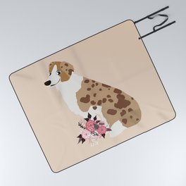Australian Shepherd and Flowers Aussie Dog Beige Picnic Blanket