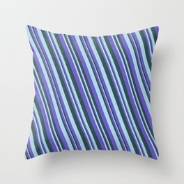 [ Thumbnail: Slate Blue, Dark Slate Gray, and Light Blue Colored Pattern of Stripes Throw Pillow ]