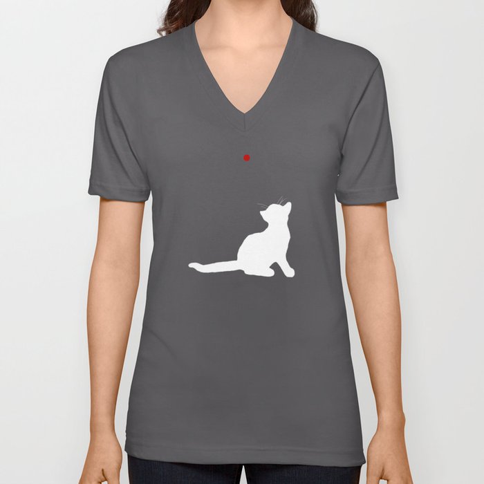 Cat and Laser Cute Minimalistic Animal Portrait V Neck T Shirt