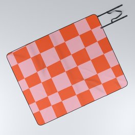 Abstract Checker Pattern 221 Orange and Pink Picnic Blanket