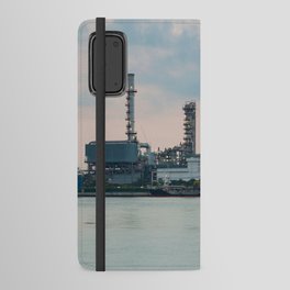 Oil refinery riverfront, vintage tone during sunrise Android Wallet Case