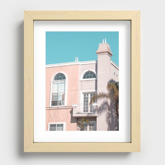 Pastel Castle Balcony with Palm Recessed Framed Print