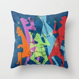 Mid-Century Modern Jazz Band Throw Pillow