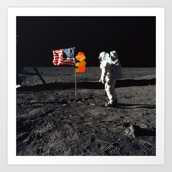 Super Mario on the Moon Art Print