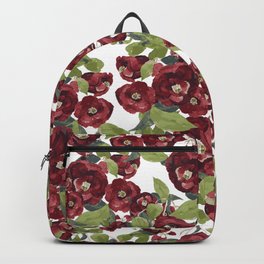 Camellias Backpack | Floral, Watercolor, Botanical, Vector, Flower, Painting, Camellia, Crimson, Burgundy, Pattern 