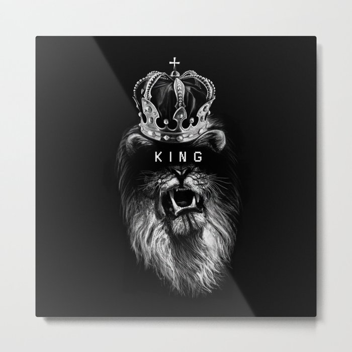 Lion, Lionart, King, Animal, Black, Minimal, Interior, Black White,Wall art, Art Print,Trendy decor Metal Print
