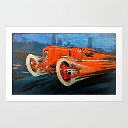 Studio per manifesto “Circuito di Cremona” Italian Grand Prix P2 racing red speedster portrait painting by Antonio Ascari, circa 1924 Art Print