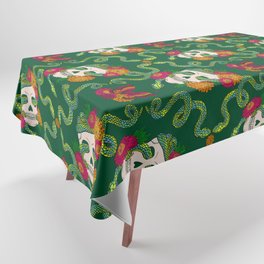 Floral Skull Snake - Deep Emerald Tablecloth