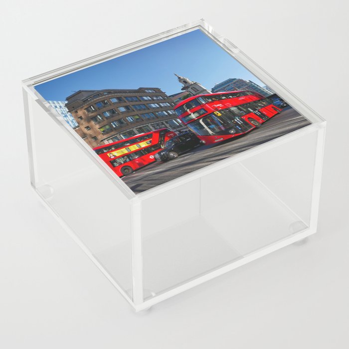 Great Britain Photography - Red Double Decker Buses In Down Town London  Acrylic Box