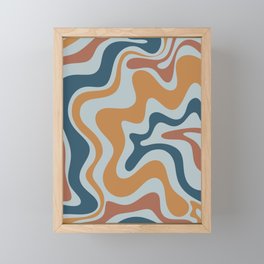 Retro Liquid Swirl Abstract Pattern Light Blue Ochre Rust  Framed Mini Art Print