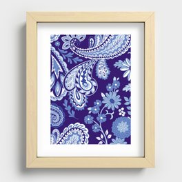 Floral and Paisley Mix Blues Recessed Framed Print