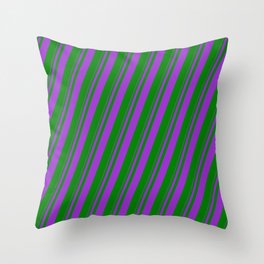 [ Thumbnail: Dark Orchid & Green Colored Lined/Striped Pattern Throw Pillow ]
