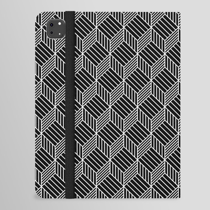 black and white pattern, cubes and stripes iPad Folio Case
