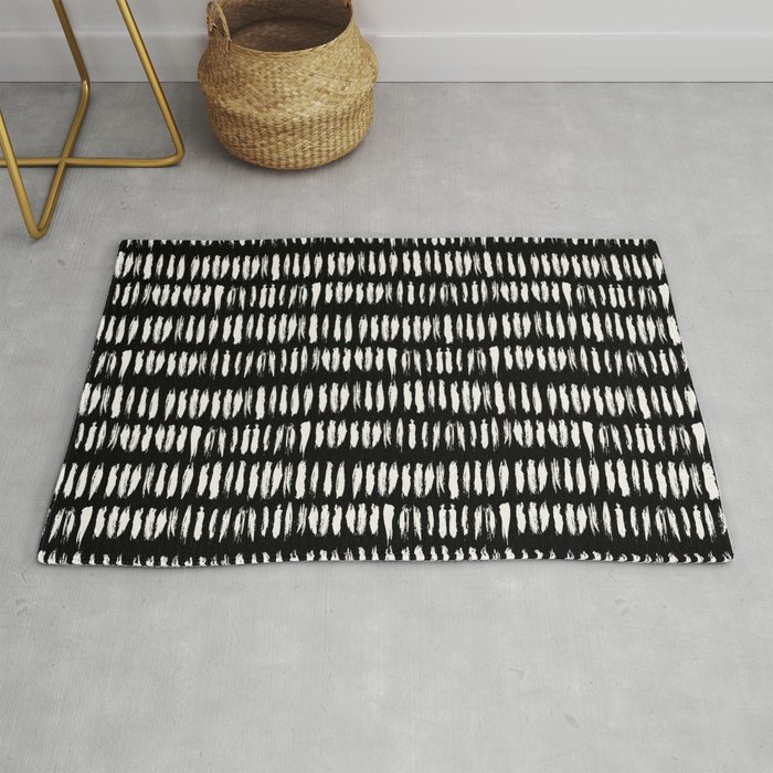 Black and Cream Vertical Stripe Dash Line Pattern Pairs 2022 Popular Colour Twinkle Twinkle 0355 Rug