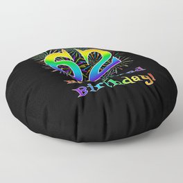 [ Thumbnail: 62nd Birthday - Fun Rainbow Spectrum Gradient Pattern Text, Bursting Fireworks Inspired Background Floor Pillow ]