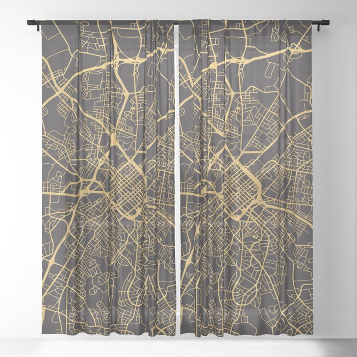 Charlotte North Carolina Gold City Typography Sheer Curtain By