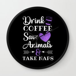 Coffee Drinking Animals Rescuing And Resting Heart Girl Wall Clock
