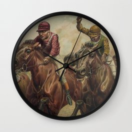 Vintage Finish Line Horse Jockeys Illustration (1891) Wall Clock
