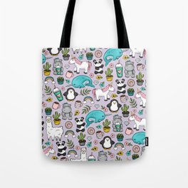 Narwhal and Friends, Emoji Tween Print, Unicorn, Cute Panda, Frappuccino, Penguin, Hippo Girls Art Tote Bag