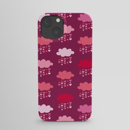 Retro raining hearts love clouds burgundy Valentine iPhone Case