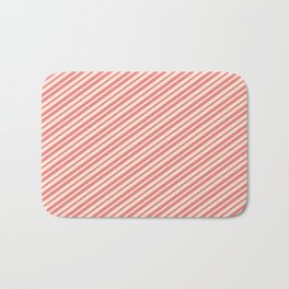 [ Thumbnail: Light Coral and Beige Colored Lines Pattern Bath Mat ]