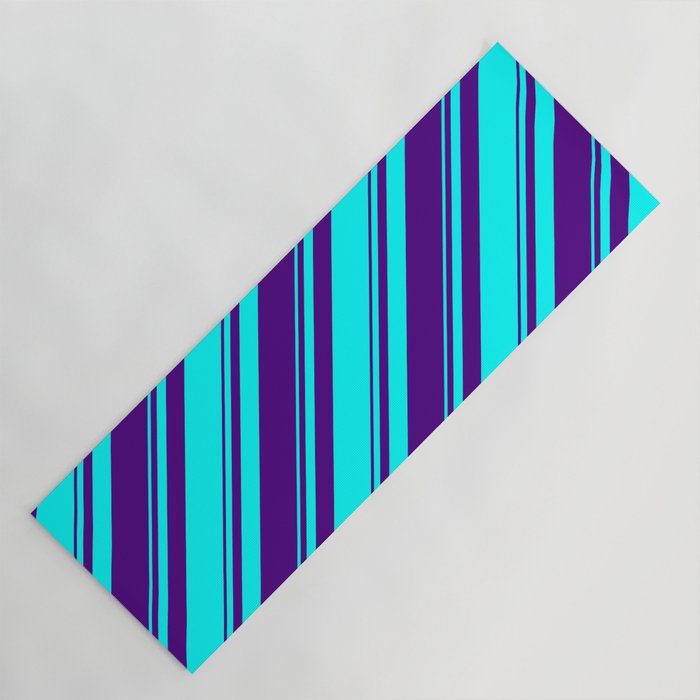 Aqua & Indigo Colored Lined/Striped Pattern Yoga Mat