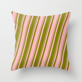 [ Thumbnail: Green and Light Pink Colored Striped Pattern Throw Pillow ]