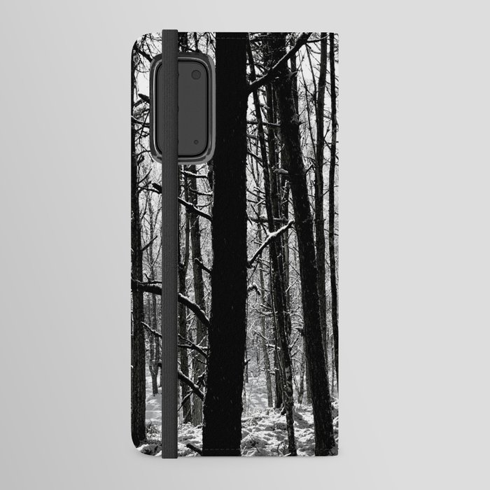 Birch and Pine Trees Amongst the Snow in Black and White Android Wallet Case