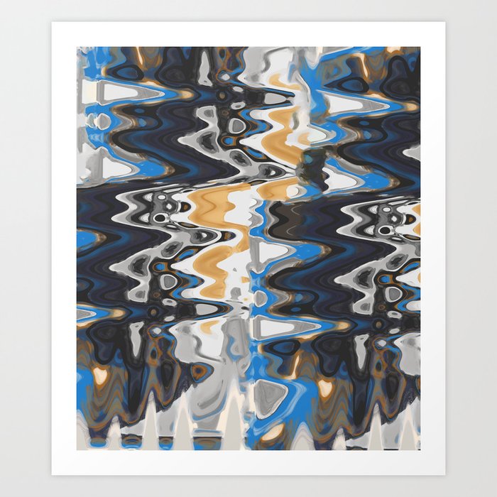 Distorted Paints of Blue Gray Gold Art Print