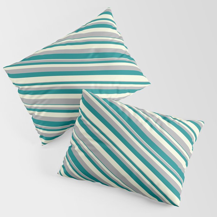 Beige, Dark Gray, and Teal Colored Pattern of Stripes Pillow Sham