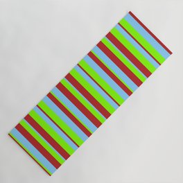 [ Thumbnail: Red, Light Sky Blue, and Chartreuse Colored Lined/Striped Pattern Yoga Mat ]