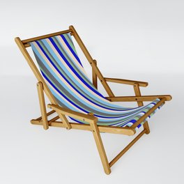 [ Thumbnail: Light Sky Blue, Dim Gray, Dark Sea Green, Blue & Bisque Colored Lined/Striped Pattern Sling Chair ]