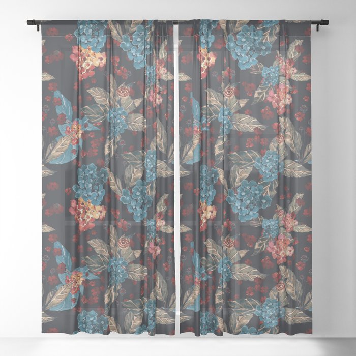 Deep Moody Floral Watercolor Dark Red Rich Dark Blue And Brown