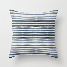 Simply Shibori Stripes Indigo Blue on Lunar Gray Throw Pillow