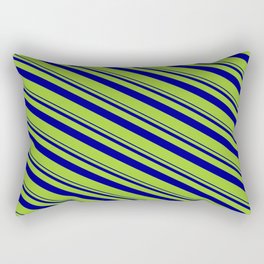 [ Thumbnail: Dark Blue & Green Colored Stripes Pattern Rectangular Pillow ]