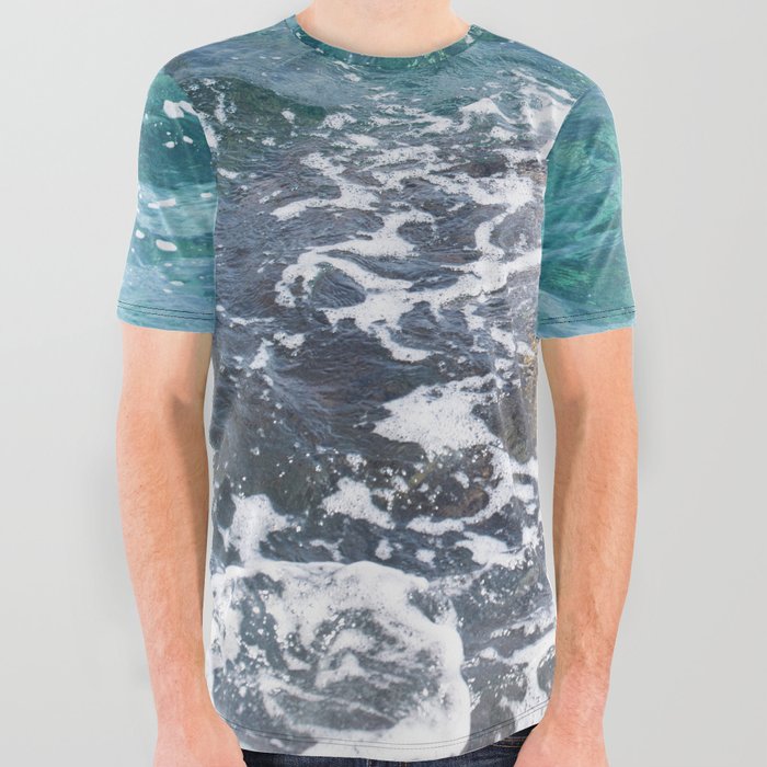 Breaking Waves On Volcanic Rock  All Over Graphic Tee