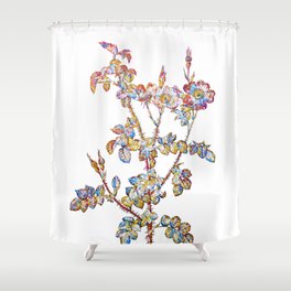 Floral Prickly Sweetbriar Rose Mosaic on White Shower Curtain