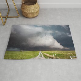 Low Clearance - Country Road Leads to Ground Scraping Storm Cloud on Spring Day in Oklahoma Rug