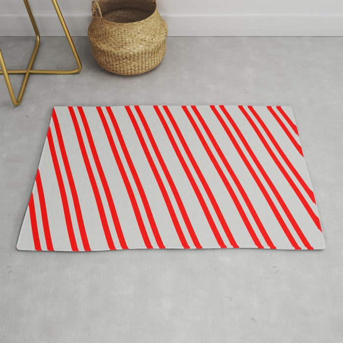 Light Gray and Red Colored Striped Pattern Rug