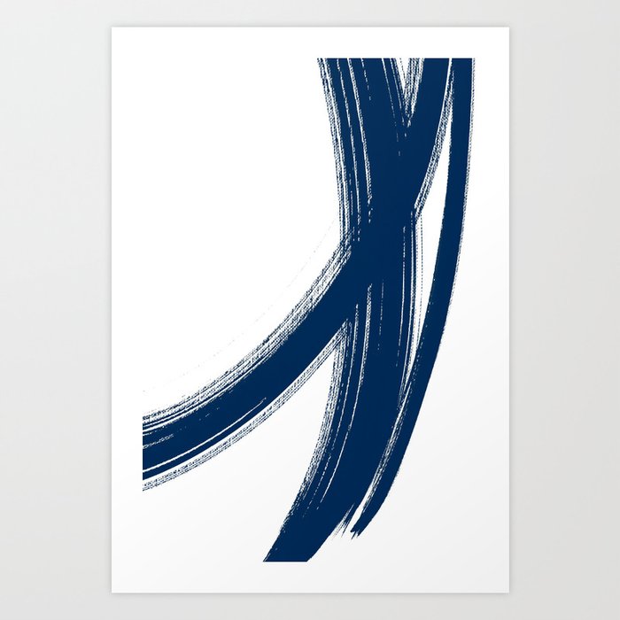 Navy Blue Brush Strokes, Minimalist Abstract Painting #651a Art Print