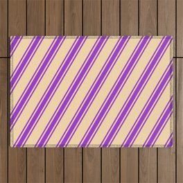 [ Thumbnail: Tan and Dark Orchid Colored Lines/Stripes Pattern Outdoor Rug ]