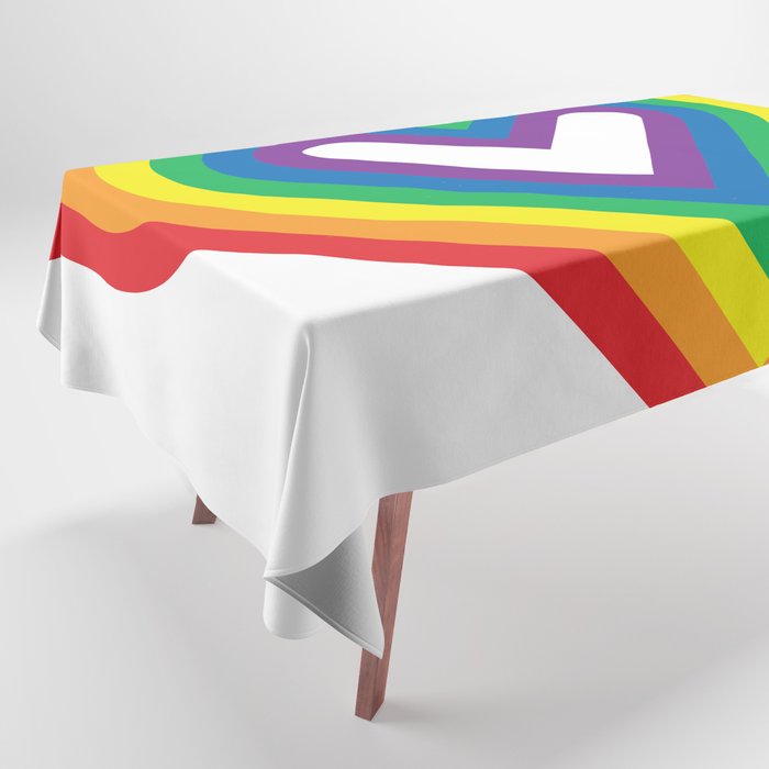 Rainbow Heart Shaped Striped Pattern Tablecloth
