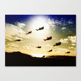 Dou colore photo of Flying whales Canvas Print