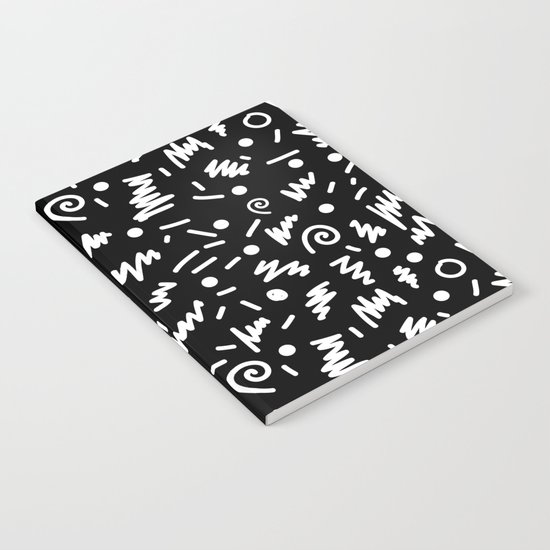 Memphis Night - black and white retro throwback 80's inspired pattern design Notebook