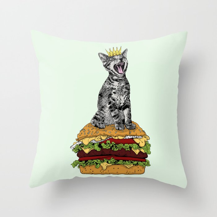 Cat Burger Throw Pillow