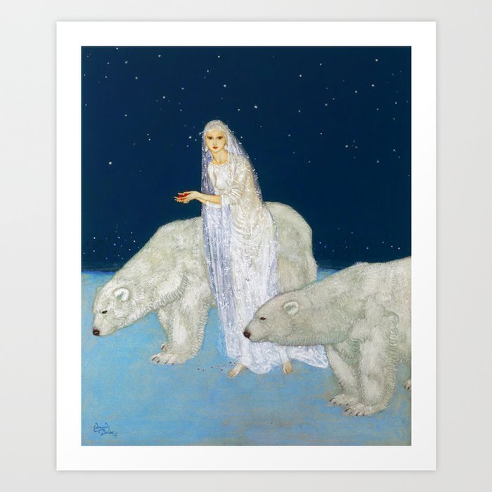 The Bride and the Polar Bears, The Ice Maiden fairy tale portrait painting by Edmund Dulac   Art Print